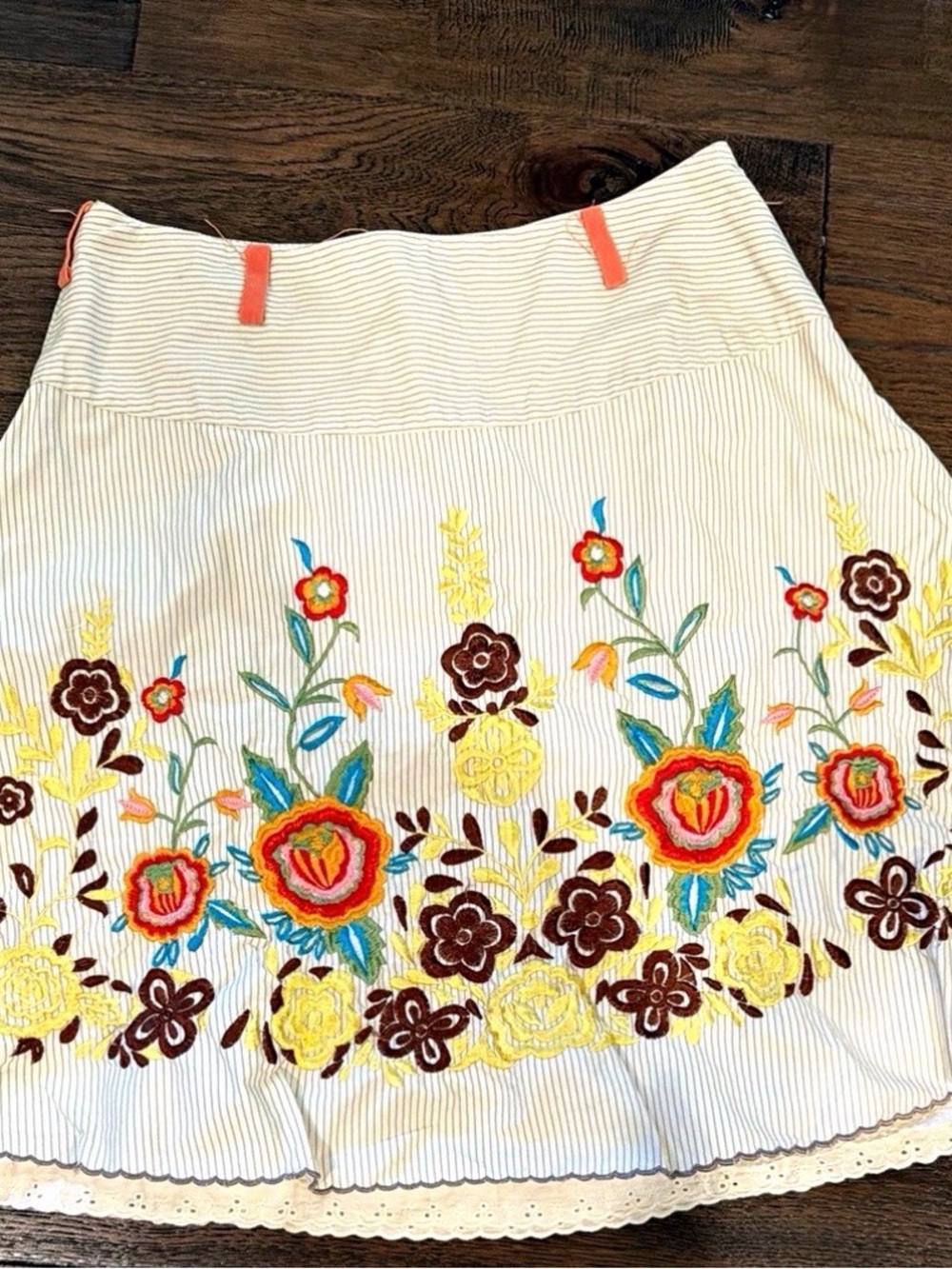 Ivory Embroidered Midi Skirt with Multicolor Floral Detail